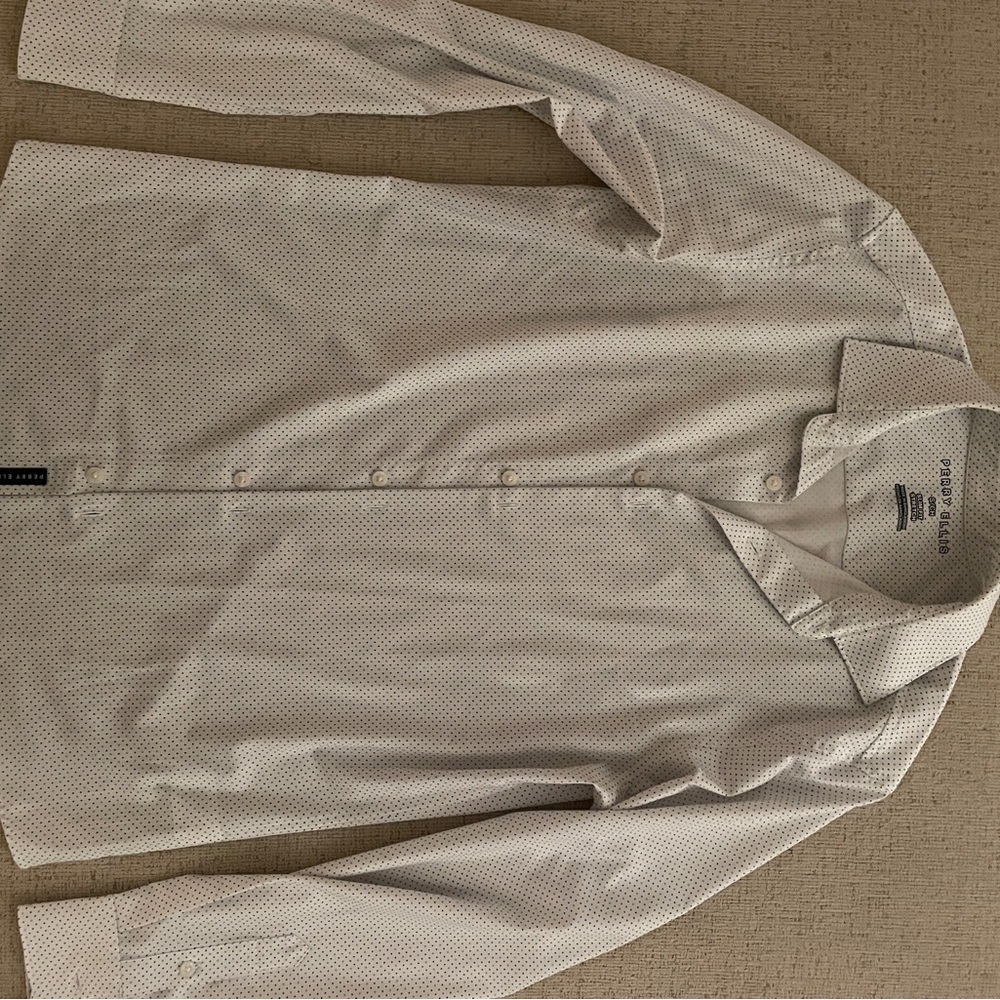 Perry Ellis White and Blue Polka Dot Shirt